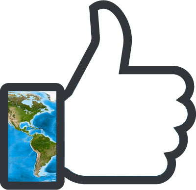 Facebook thumbs up with map of the world superimposed on the cuff