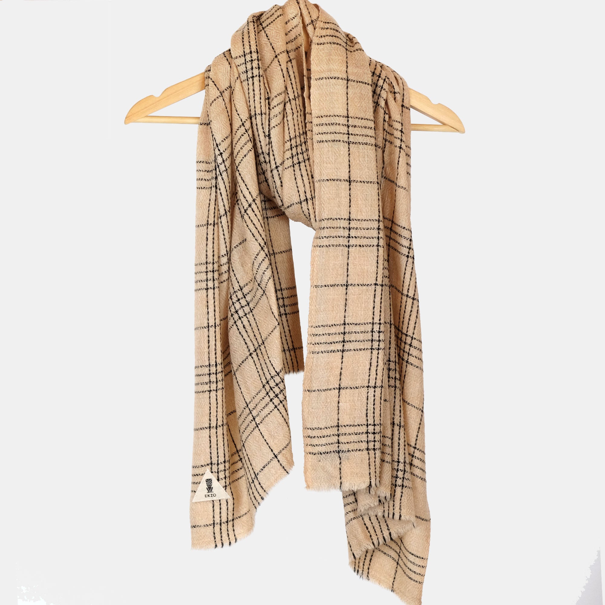Cashmere Scarf - Beige Grid – EKZO